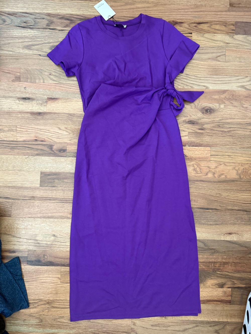 Purple Tie-Waist Short Sleeve Dress